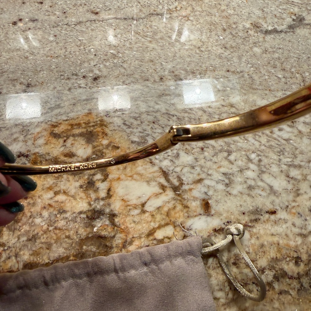 Michael Kors Gold Tone Tribal Hinged Bangle Bracelet with Pave Crystal Details - Picture 7 of 12